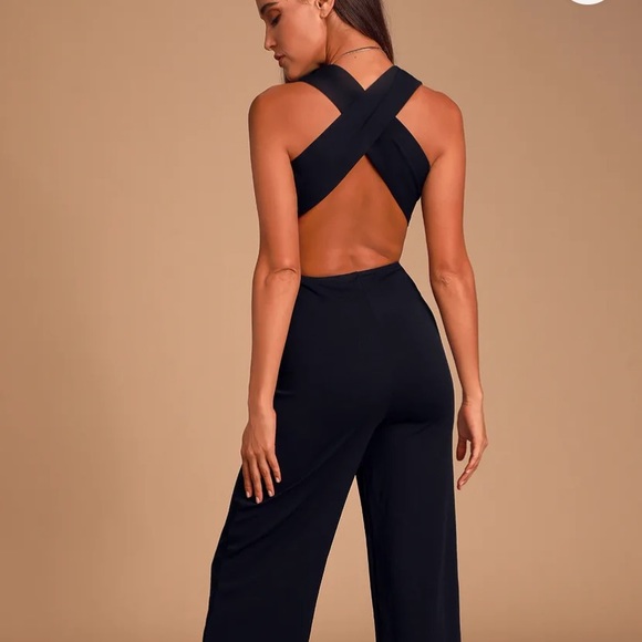 Lulus thinking out loud black backless jumpsuit - Picture 2 of 2
